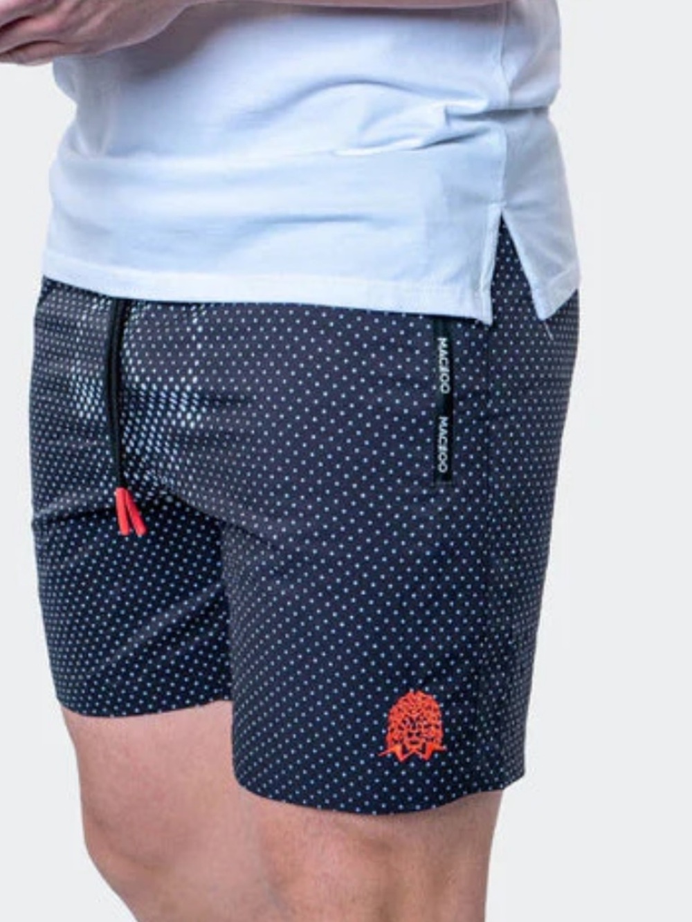 Maceoo Men’s Black Polka Dot Athletic Shorts with Red Accent